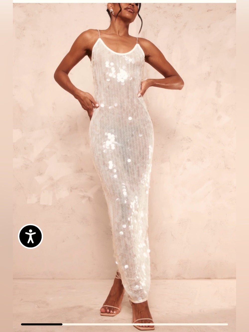 Cream Sequin Slip Maxi Dress